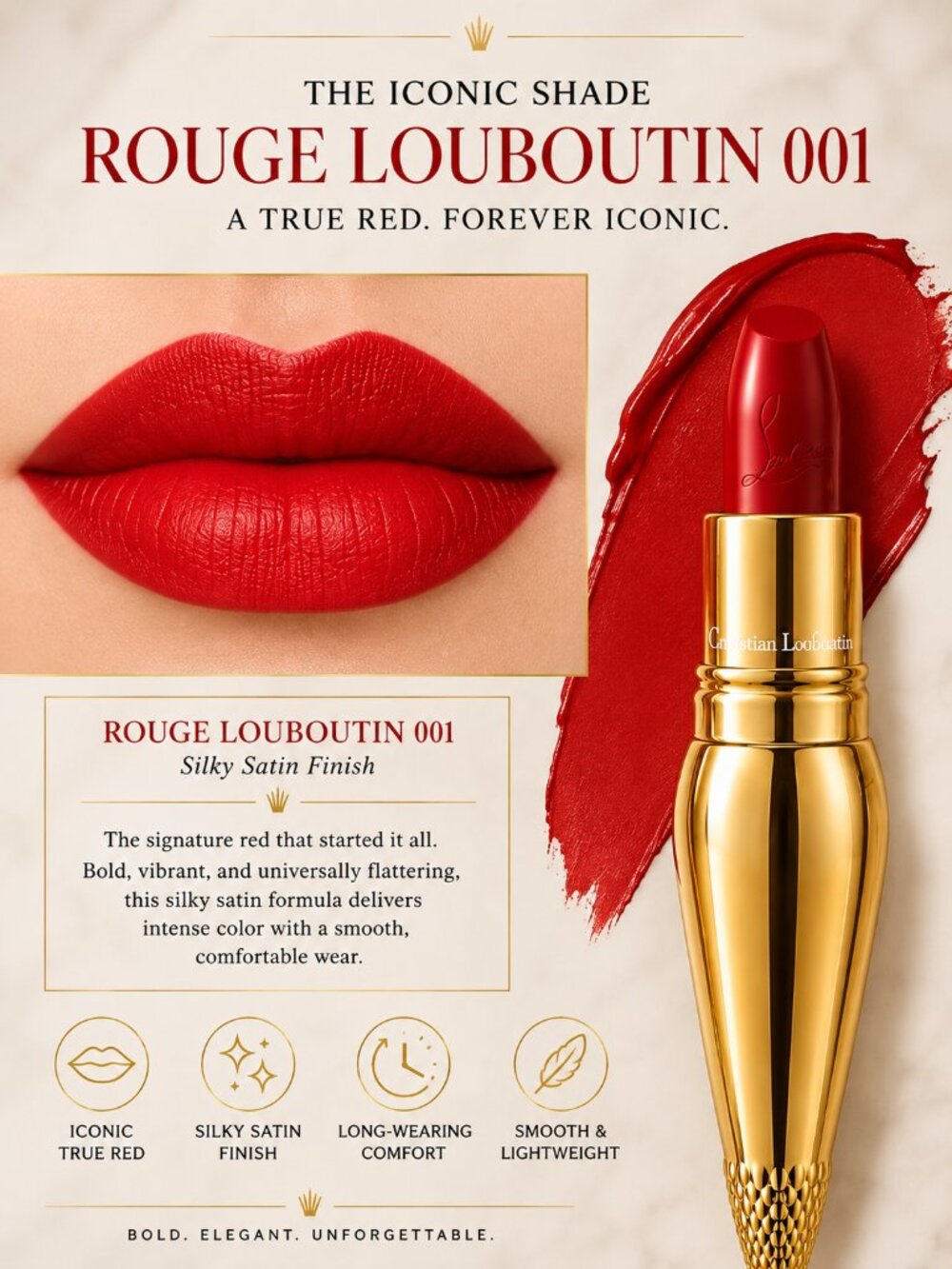 Christian Louboutin Rouge Louboutin 001 Silky Satin Lipstick Red Gold Case NIB - Picture 2 of 7